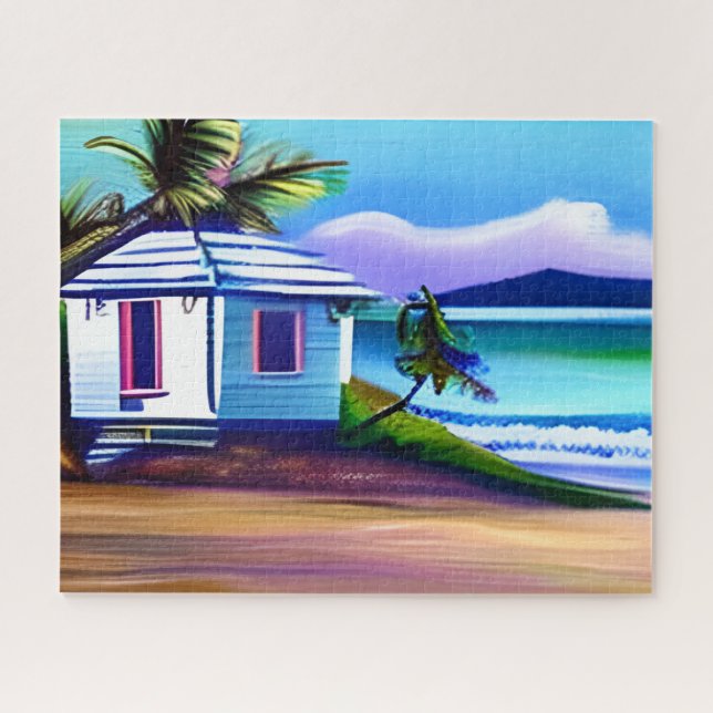 White Beach House Tropical Ocean Art (Horizontal)
