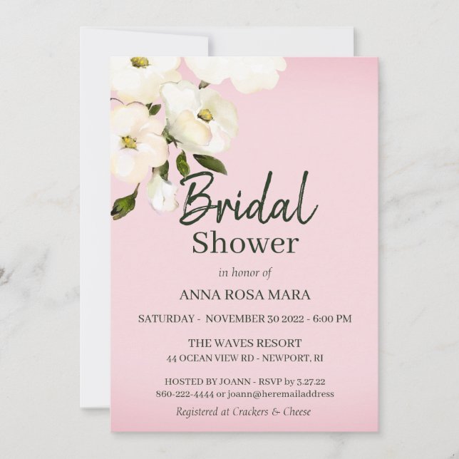 *~* White Beach Rose Bridal Pink Dusche Einladung (Vorderseite)