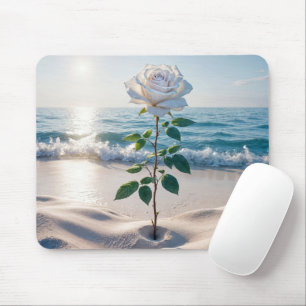 White Beach Rose Mousepad