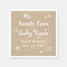 White Beach Sandy Toes Salty Kisses Wedding Napkin Serviette
