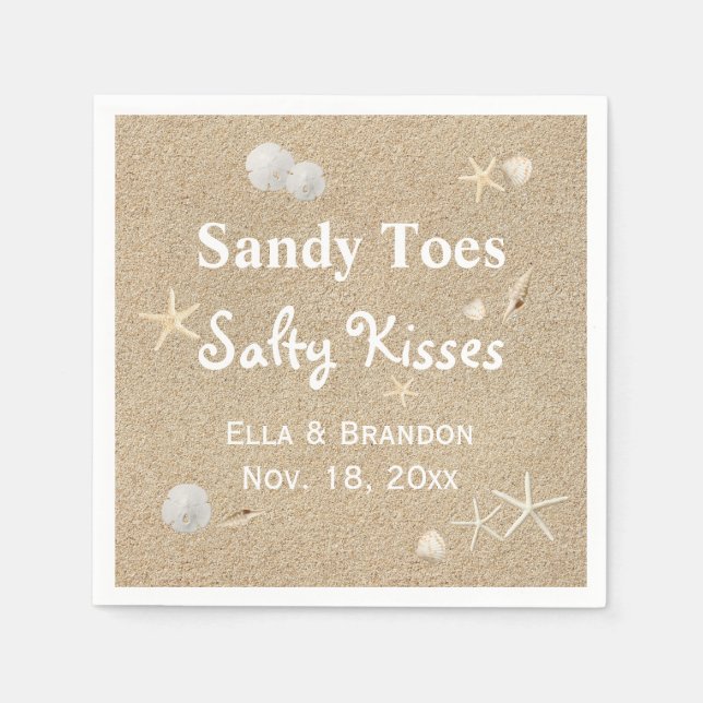 White Beach Sandy Toes Salty Kisses Wedding Napkin Serviette (Vorderseite)