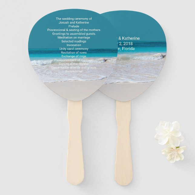 White Beach Theme Wedding Program Fan Fächer (Vorne und Hinten)