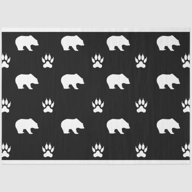 White Bears with Paw Prints on Black Background Seidenpapier (Vorderseite)
