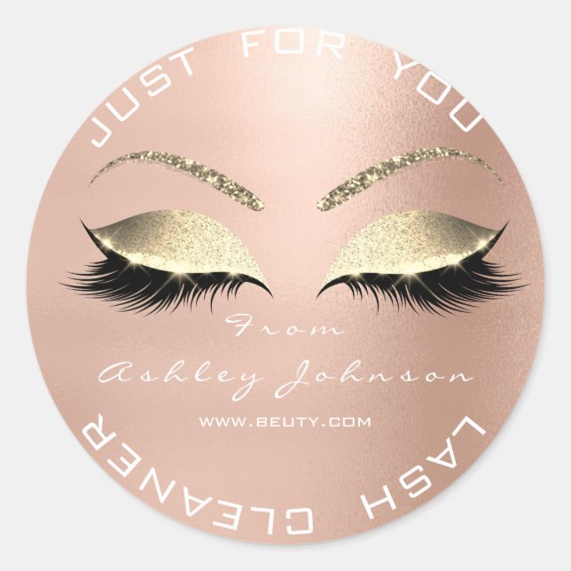 White Beauty Salon Glitzer Rose Gold Lash Cleaner Runder Aufkleber (Vorderseite)