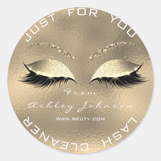 White Beauty Salon Glitzer Sepia Gold Lash Cleaner Runder Aufkleber (Vorderseite)