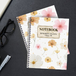 White & Beige Floral Watercolor Spiral Notebook Notizbuch