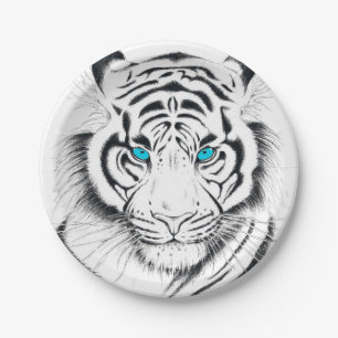 White Bengalisch Tiger Ink Art Pappteller