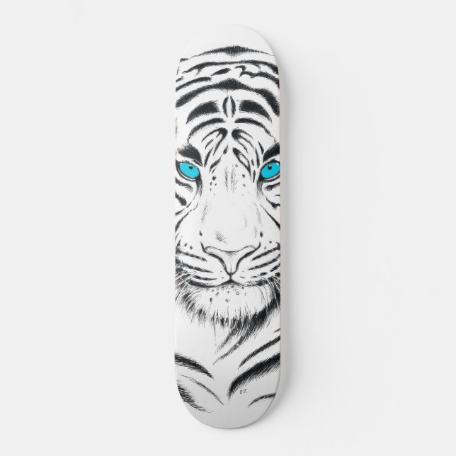 White Bengalisch Tiger Ink Art Skateboard (Vorderseite)