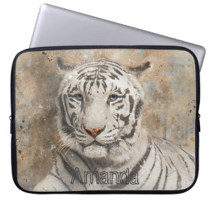 White Bengalisch Tiger Watercolor Monogram Laptopschutzhülle