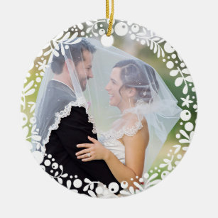 White Berry Gerahmt Wedding Foto mit benutzerdefin Keramikornament