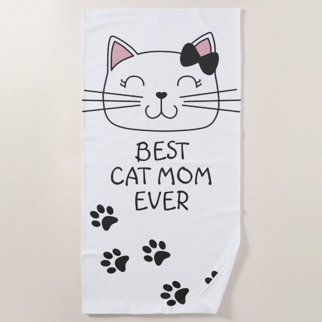 White Best Cat Mama mit niedlichem Cartoon Kätzche Strandtuch (Vorderseite)