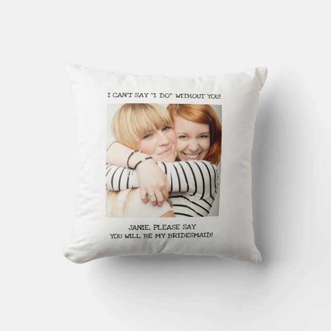 White Best Friend Foto Bridesmaid Einladung Kissen (Vorderseite)