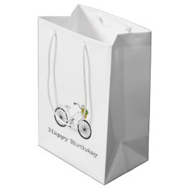 White Bicycle HAPPY BIRTHDAY Blume Basket Spaß Mittlere Geschenktüte