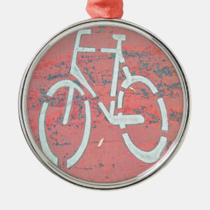 White Bicycle Red Street, Traffic Sign Bicycles Silbernes Ornament