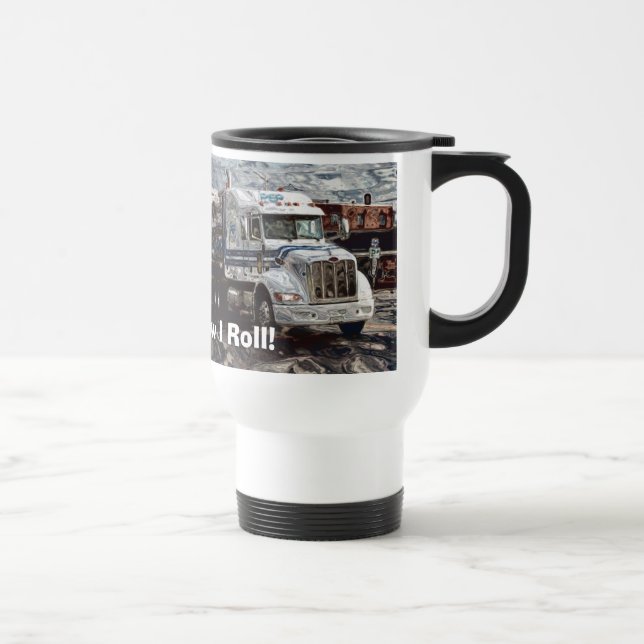 WHITE BIG RIG TRUCKER'S REISE MUG REISEBECHER (Rechts)