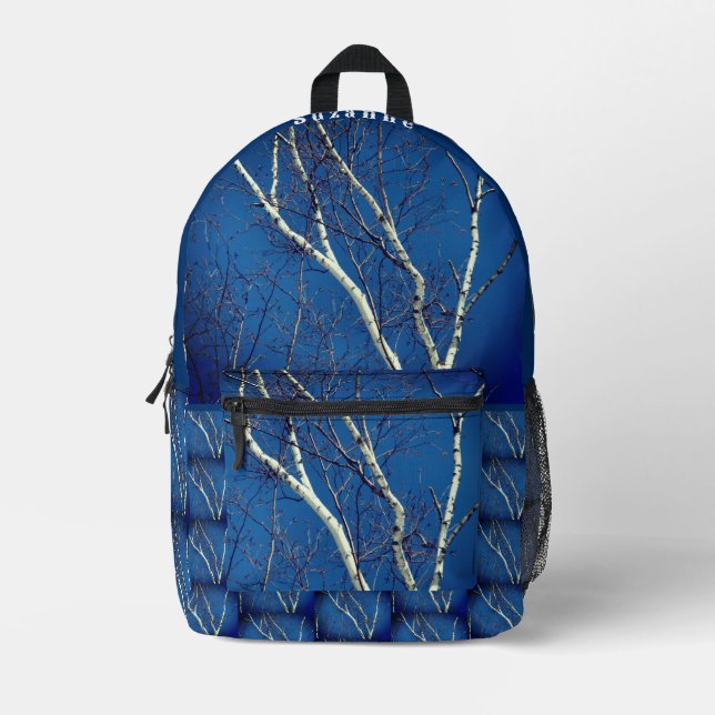 White Birch Tree Blue Sky Personalisiert Bedruckter Rucksack (Vorderseite)
