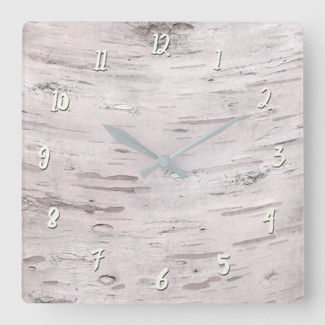 White Birch Tree Wood Rustic Barn Farmhouse Chic Quadratische Wanduhr (Vorderseite)