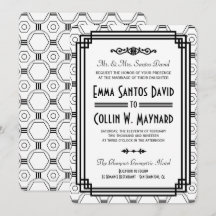 White & Black Art Deco Einladungen für Hochzeiten