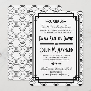White & Black Art Deco Einladungen für Hochzeiten
