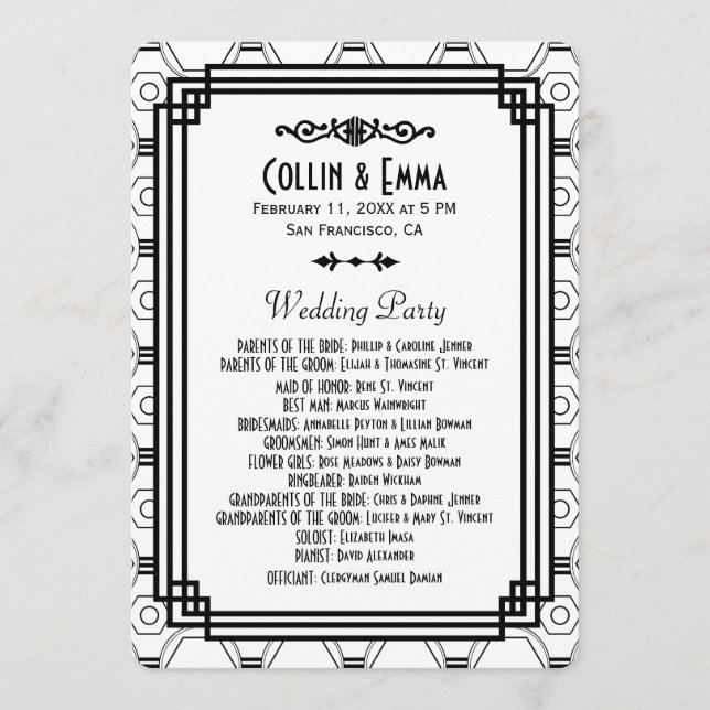 White & Black Art Deco Hochzeitsprogramme Programm (Vorderseite)