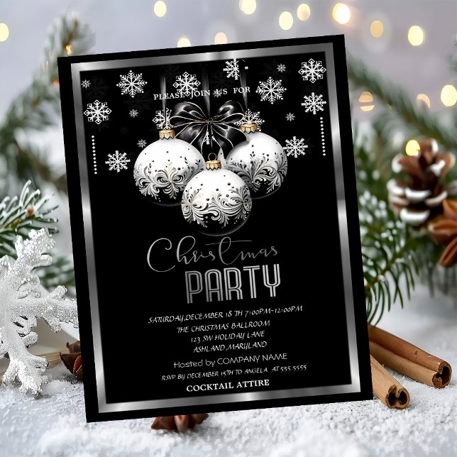 White Black Balls Snowflakes Company Weihnachten Einladung (Von Creator hochgeladen)