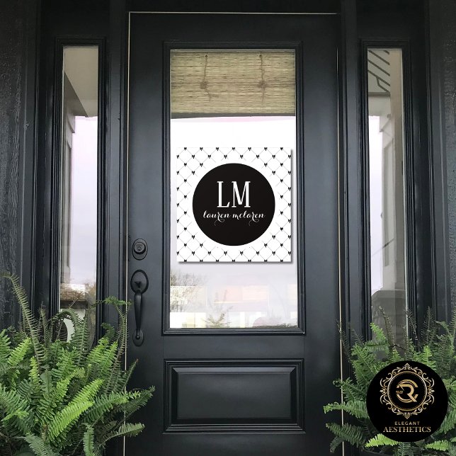 White & Black Bow Monogram Fensteraufkleber (Von Creator hochgeladen)