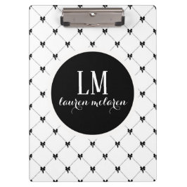 White & Black Bow Monogram Klemmbrett