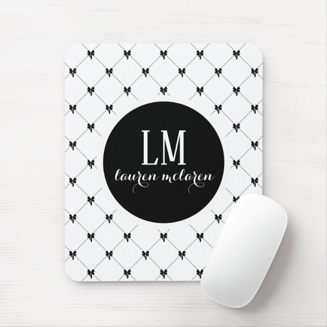 White & Black Bow Monogram Mousepad (Mit Mouse)