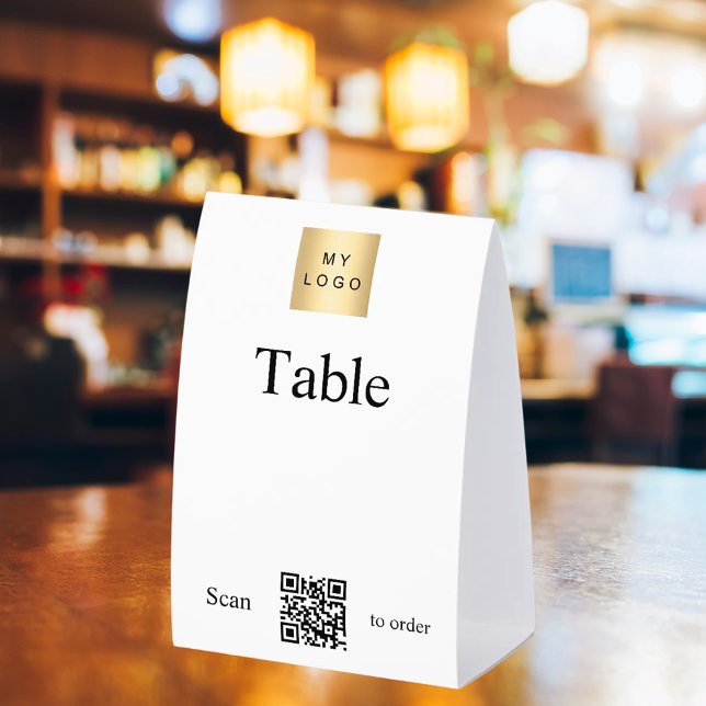 White black business logo QR code table number DIY Tischaufsteller (Von Creator hochgeladen)