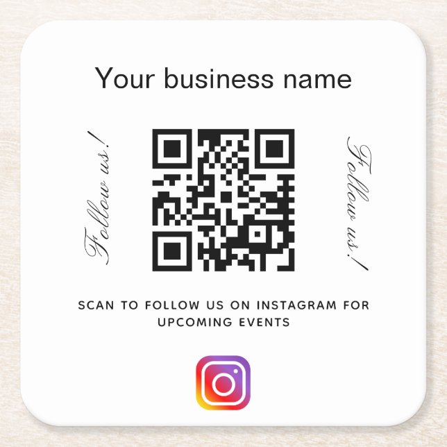 White Black Business Name qr Codeinstagramm Rechteckiger Pappuntersetzer (Vorderseite)