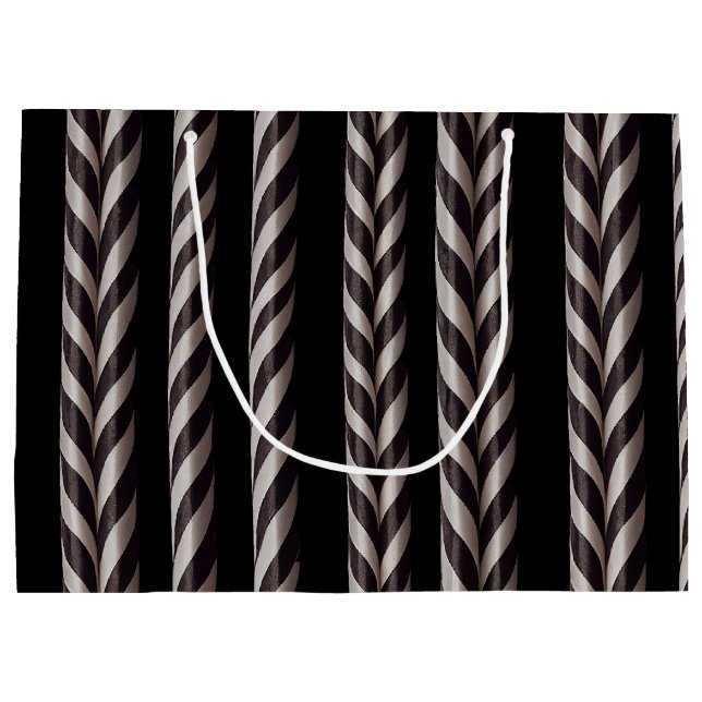 White & Black Candy Cane Gothmas Geschenktasche Große Geschenktüte (Rückseite)