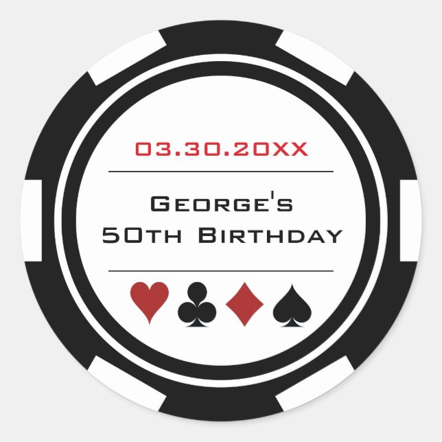White Black Casino Poker Chip Geburtstag Runder Aufkleber (Vorderseite)
