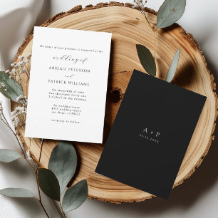 White & Black Classic Minimal Wedding Einladung