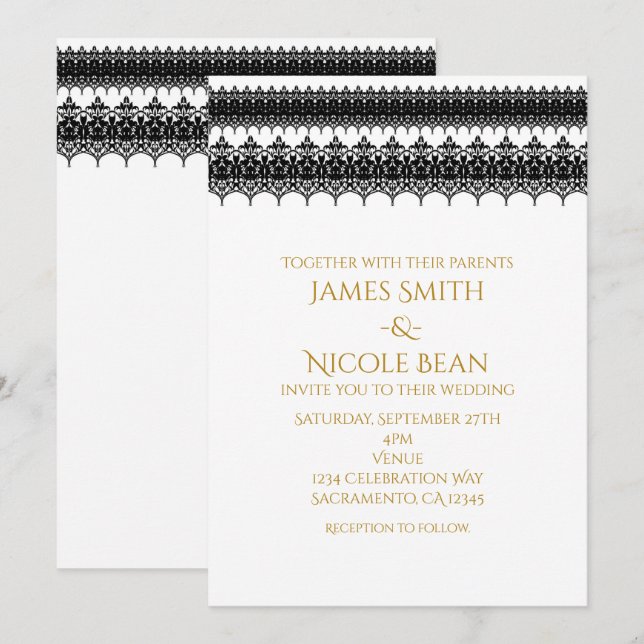 White & Black Classy Elegante Hochzeit Einladung (Vorne/Hinten)