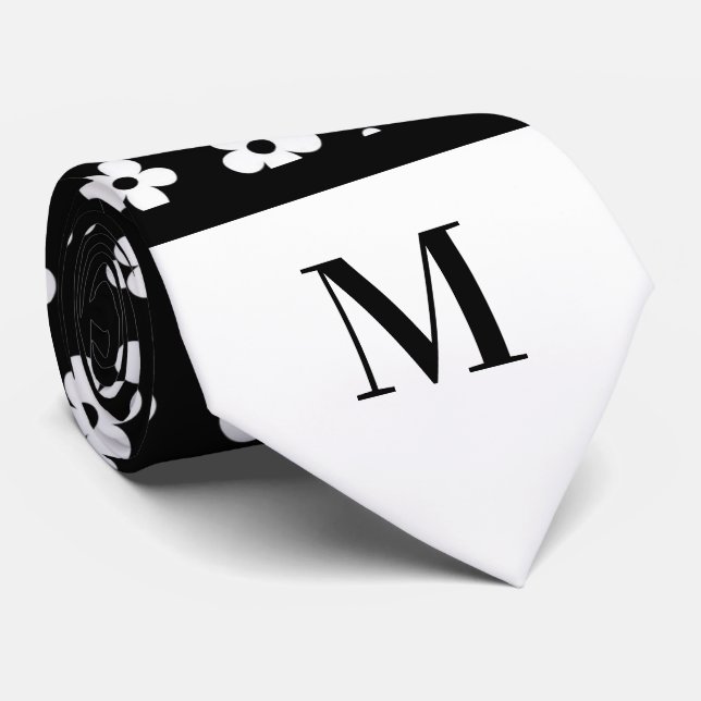 White & Black Daisies Monogramed Necktie Krawatte (Gerollt)
