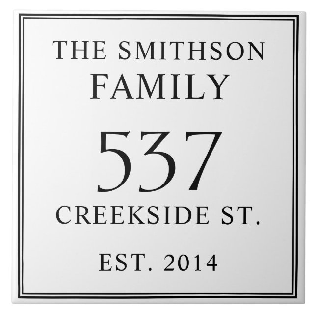 White Black Date Etablierte Address House Plaque Fliese (Vorderseite)