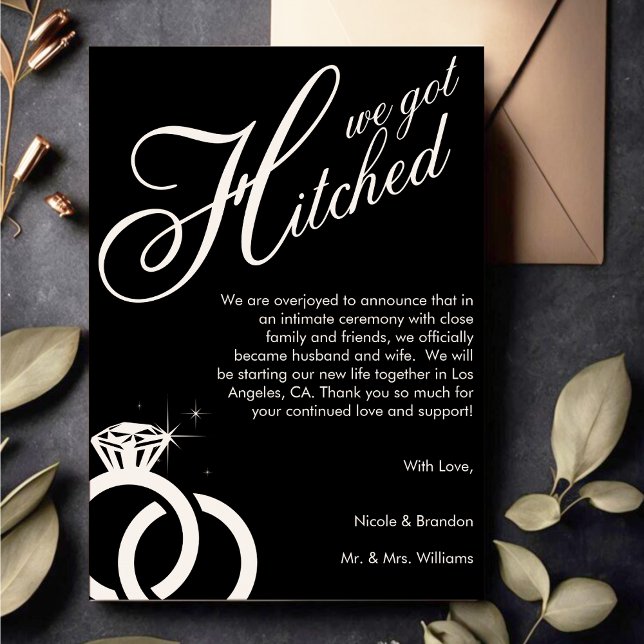 White & Black Diamond Ring Foto Hochzeit Ankündigung (White & Black Diamond Ring Photo Wedding Announcement)