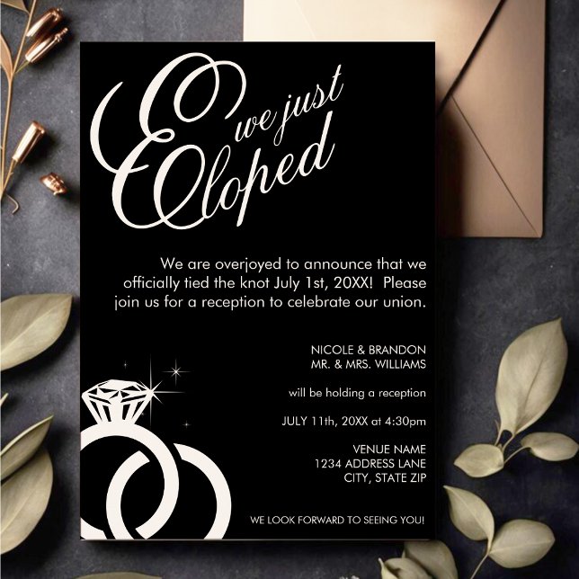 White & Black Diamond Ring Foto Hochzeitsempfang Einladung (White & Black Diamond Ring Photo Wedding Reception Invitation)
