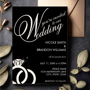 White & Black Diamond Ring Wedding Einladung