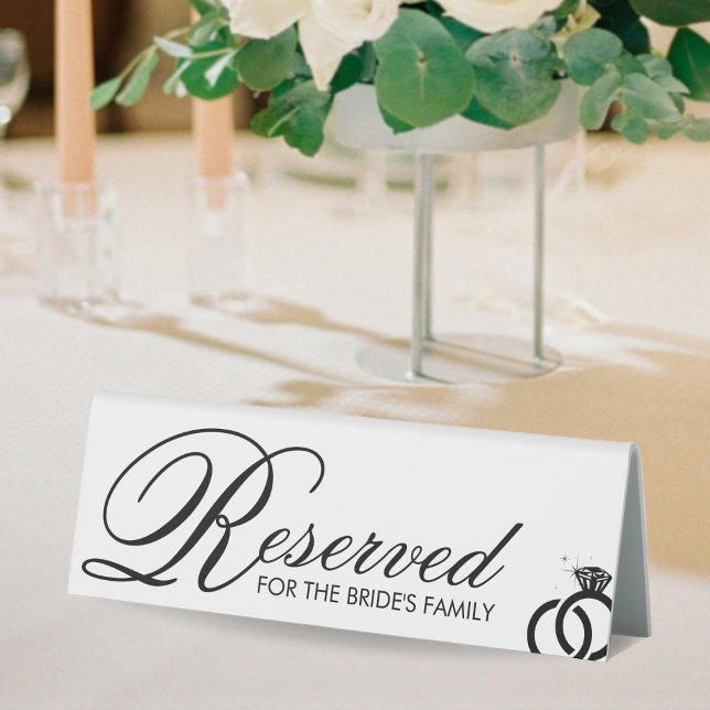 White & Black Diamond Ring Wedding vorbehalten Tischaufsteller (White & Black Diamond Ring Wedding Reserved Table Tent Sign)