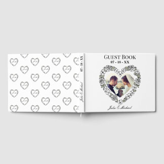 White & Black Floral Heart Photo Wedding Guest Boo Gästebuch