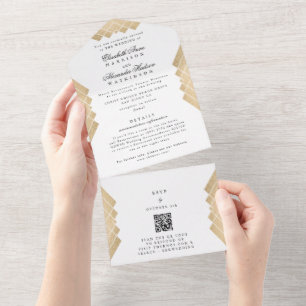 White Black Gatsby QR CODE UAWG Wedding All In One Einladung