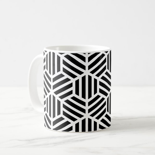White Black Geometric Hexagon Honeycomb Pattern Kaffeetasse (Vorderseite Links)