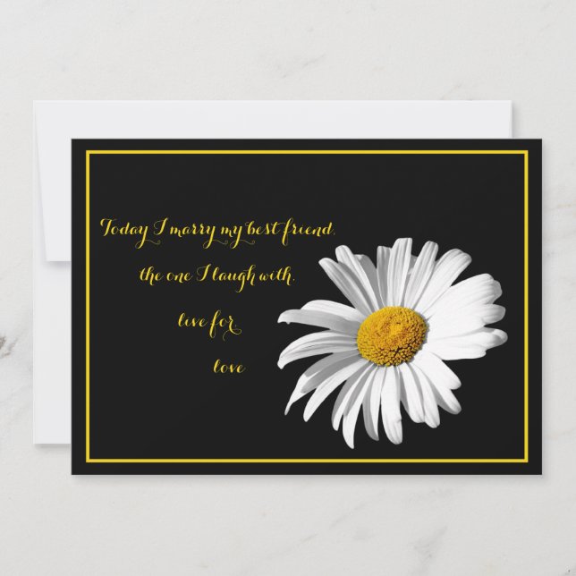 White Black Gold Daisy Einladung zur Hochzeit (Vorderseite)