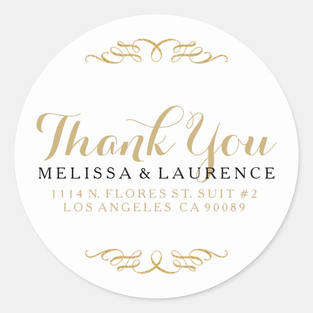 White Black & Gold Glitzer Rahmen - Design Runder Aufkleber (Vorderseite)