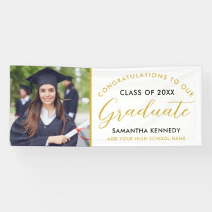 White Black Gold Glückwunschs Grad Foto Abschluss Banner