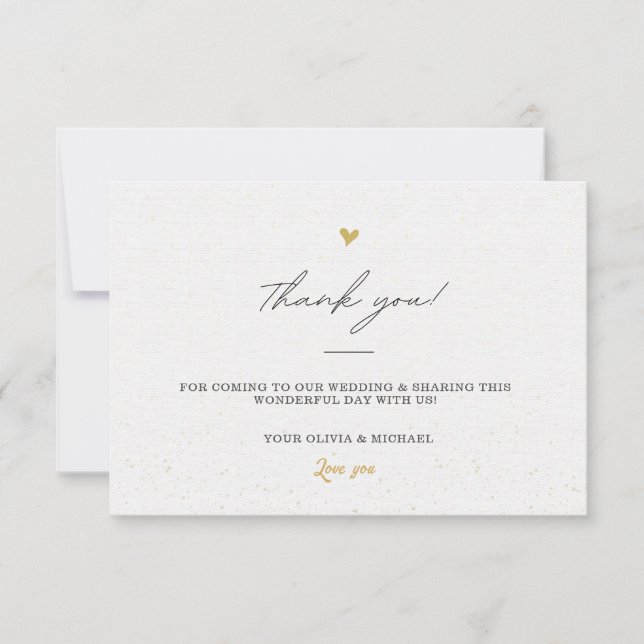 White & Black Gold Minimal Calligrafy Wedding Dankeskarte (Vorderseite)