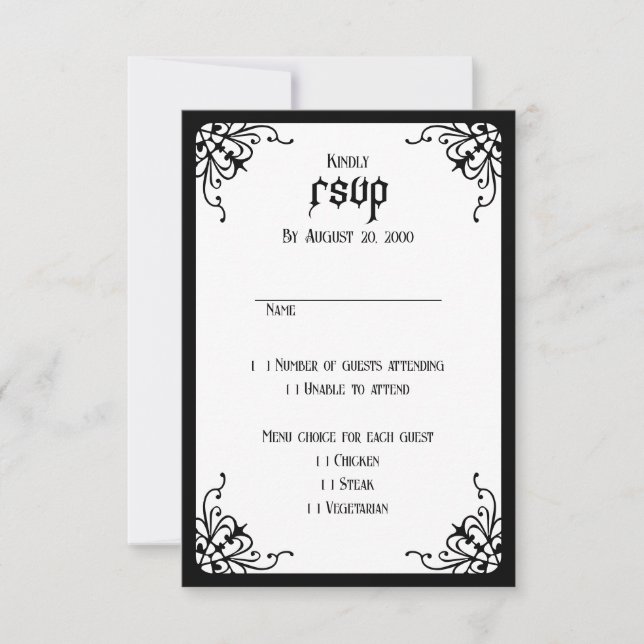 White Black Gothic Wedding RSVP Karte (Vorderseite)