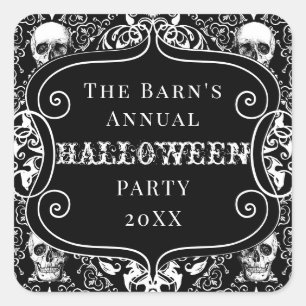 White Black Halloween Damask Skull Gothic Custom Quadratischer Aufkleber