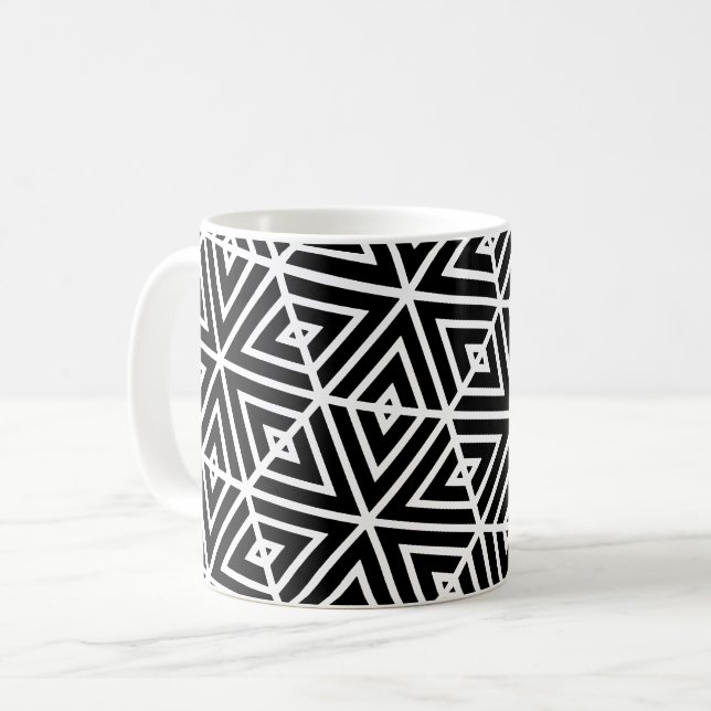 White Black Hexagon Honeycomb Triangle Pattern Kaffeetasse (Vorderseite Links)